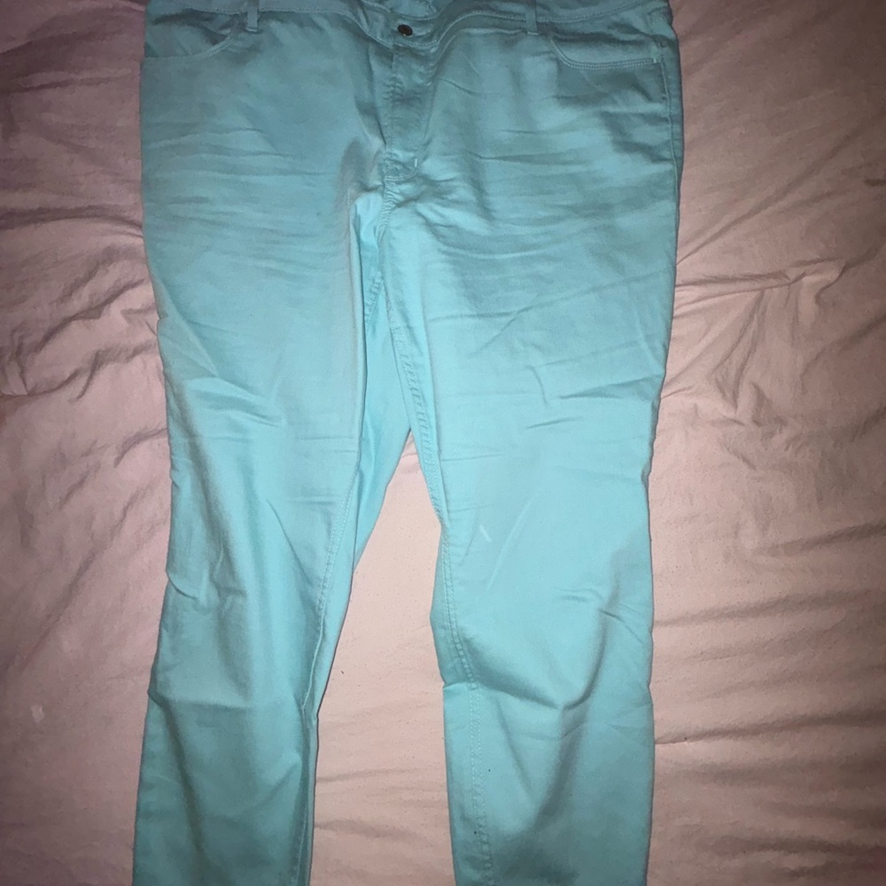 Old Navy Pink and Teal High-Rise WOW Super-Skinny Jeans - Picture 4 of 5